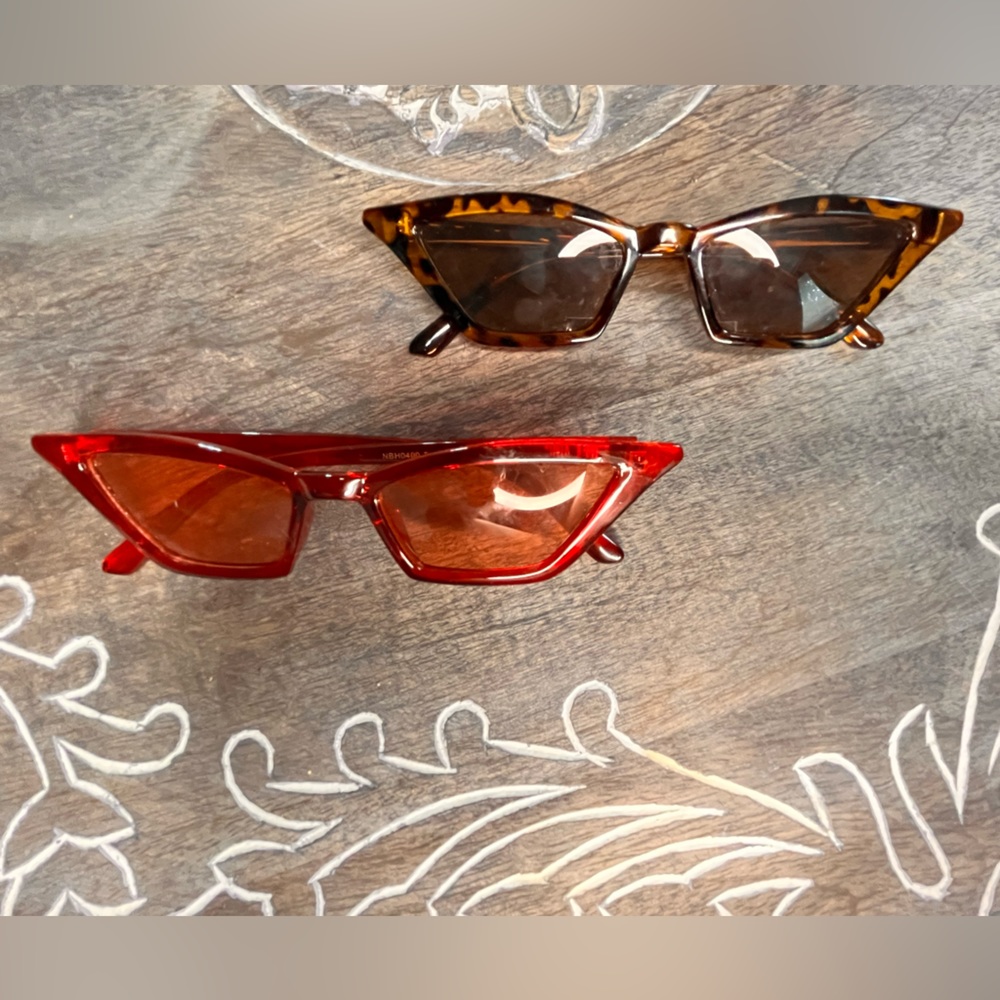Leopard print and red print cat eyed sun glasses